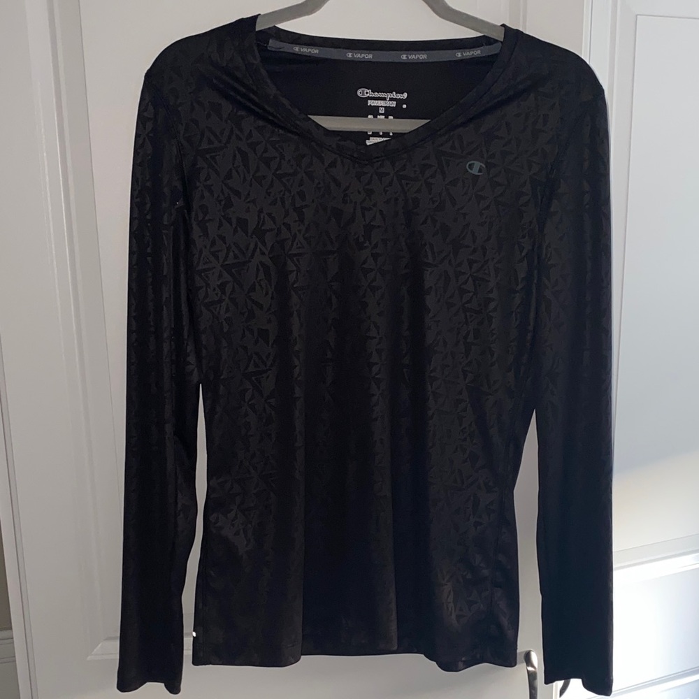 Champion Powertrain Vapor Women's Medium‎ Geometric Black Long Sleeve Tee
